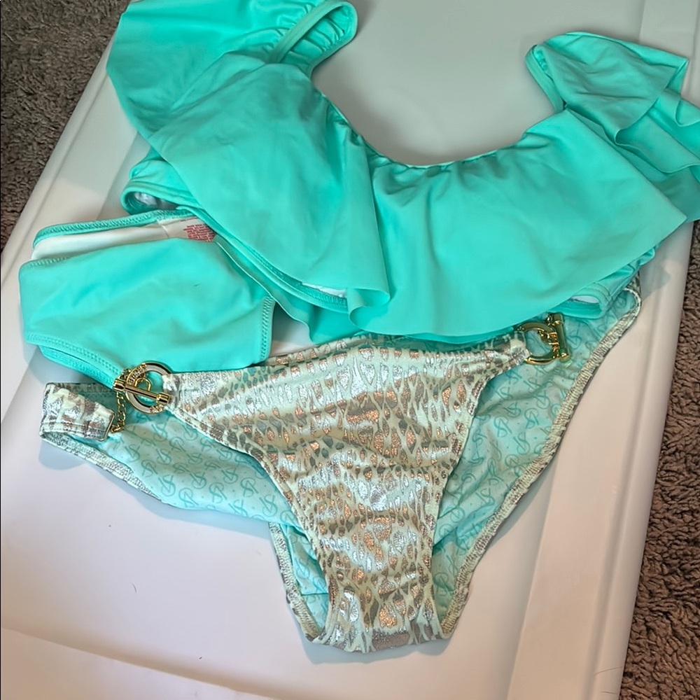 Victoria’s Secret Swimwear 3 piece Set in Aqua and Gold